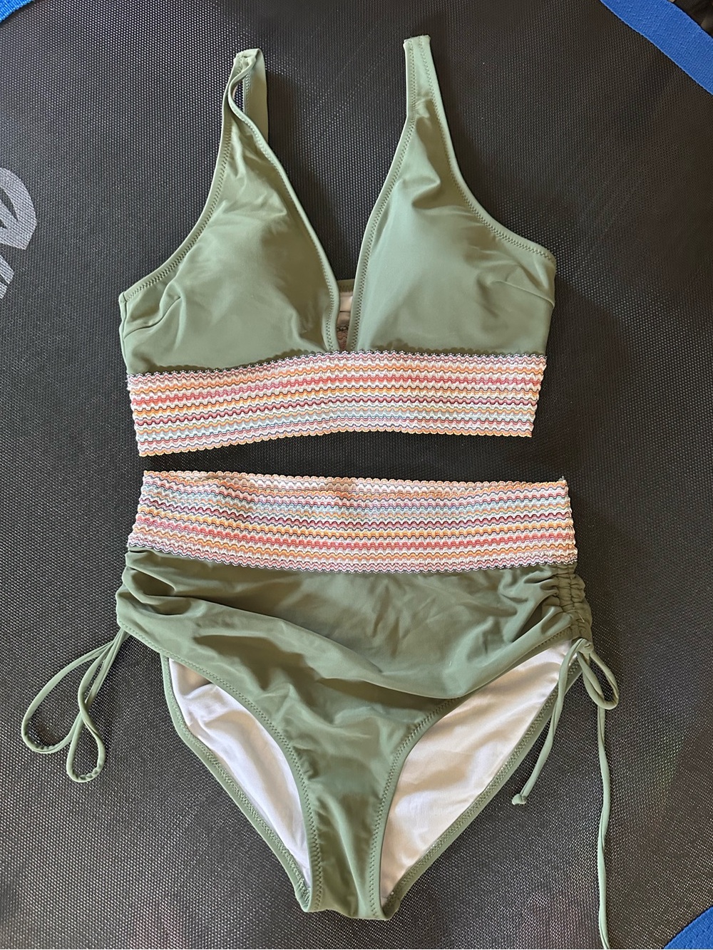 Sage Green Two-Piece Bikini Set with Smocked Trim